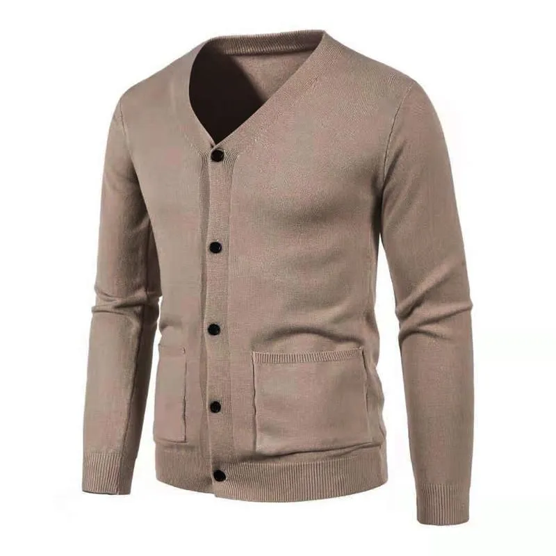 Men's Solid Color V Neck Cardigan Knitted Sweater 73086003YM