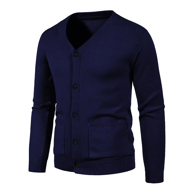 Men's Solid Color V Neck Cardigan Knitted Sweater 73086003YM