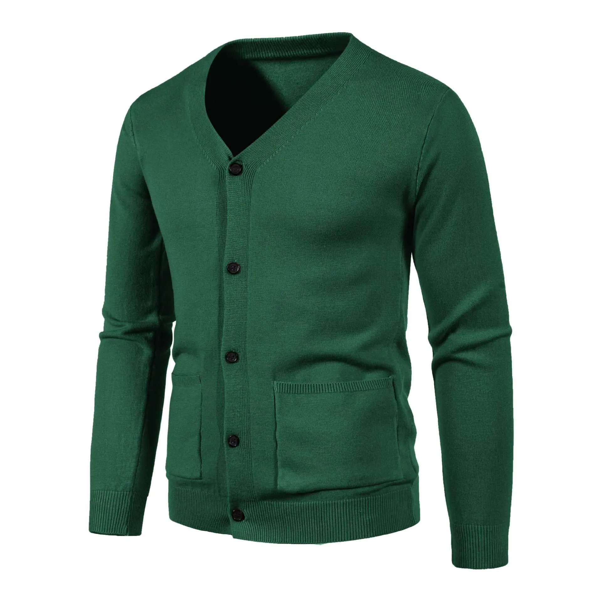 Men's Solid Color V Neck Cardigan Knitted Sweater 73086003YM