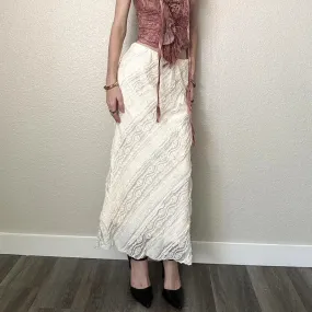 Metaversmall Fashion Chic White Party Maxi Skirt Women Fairycore Vintage Hollow Out Holidays Elegant Lace Skirt Long French Bottom