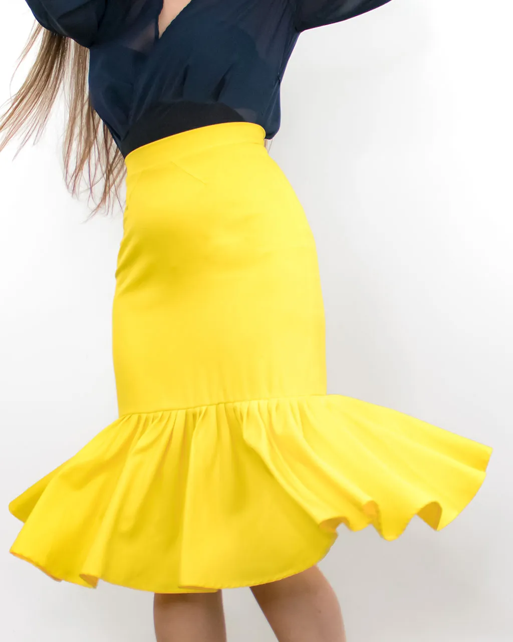 Myrto Yellow Pencil Skirt - Ruffle Midi Skirt