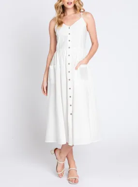 Nellie Button Up Camisole Midi Dress in White