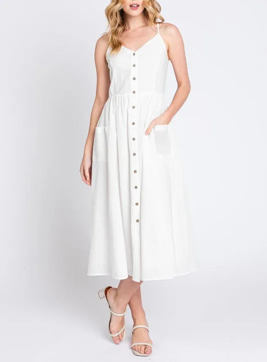 Nellie Button Up Camisole Midi Dress in White