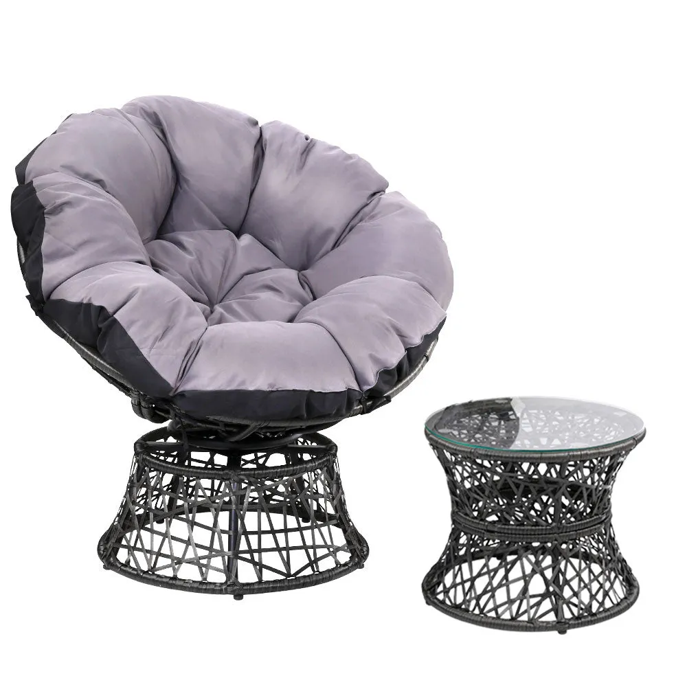 Outdoor Lounge Setting Papasan Chair Wicker Table Garden Furniture Black