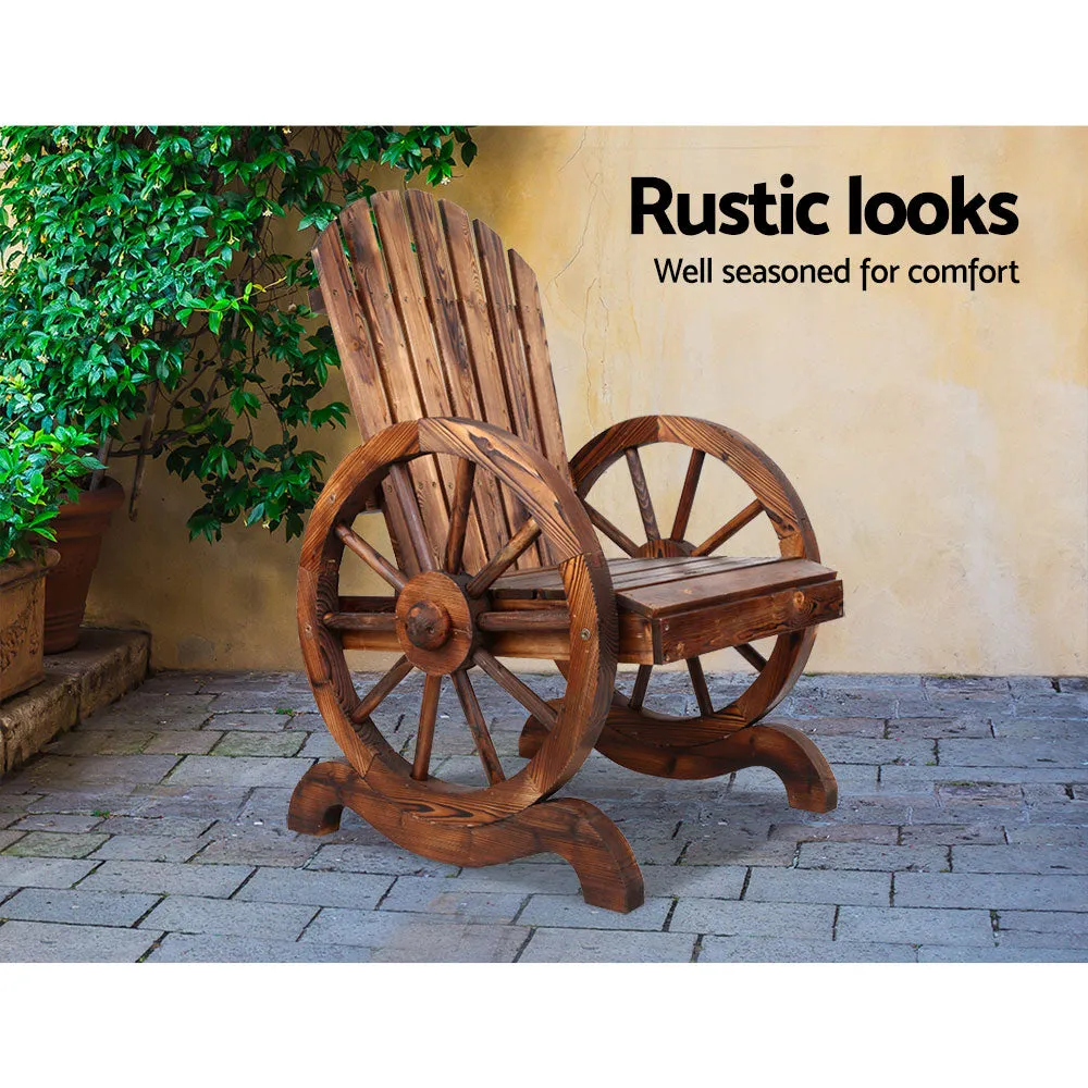 Outdoor Wooden Wagon Chair Garden Rustic Look Decor Armchair Patio