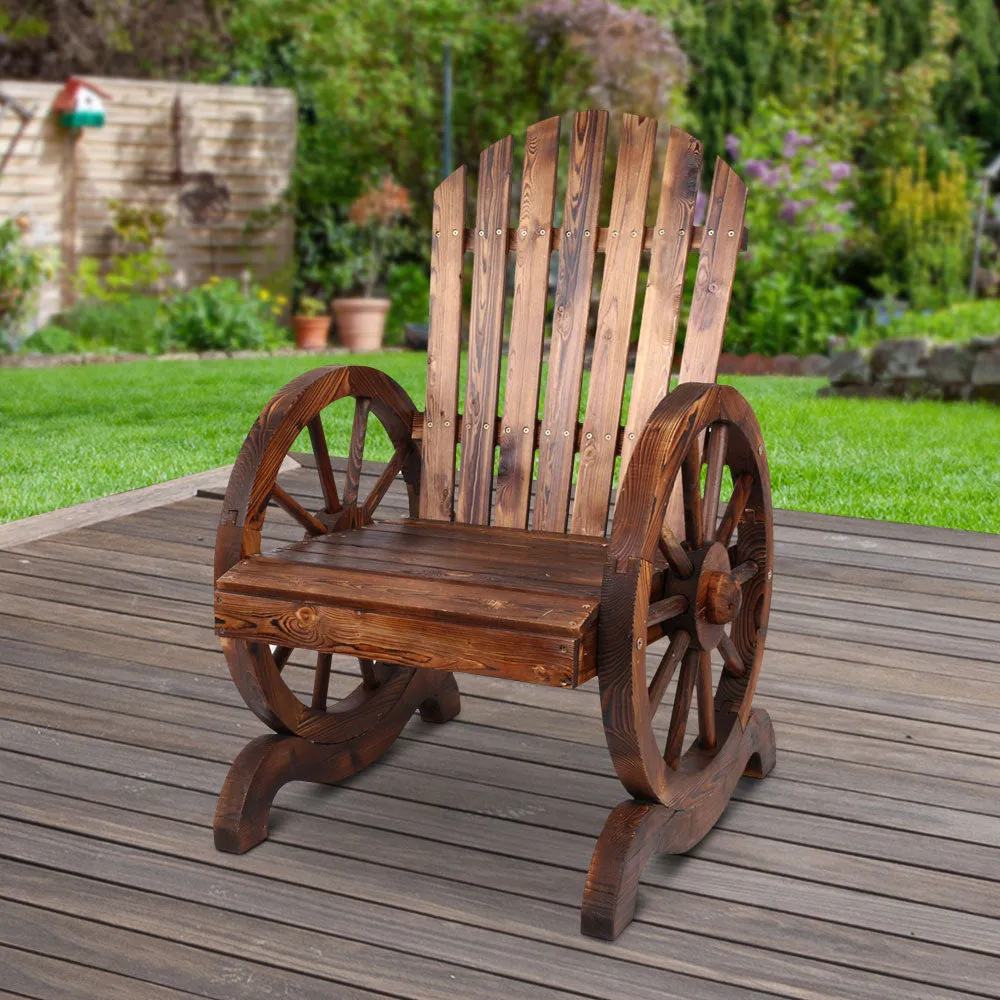 Outdoor Wooden Wagon Chair Garden Rustic Look Decor Armchair Patio
