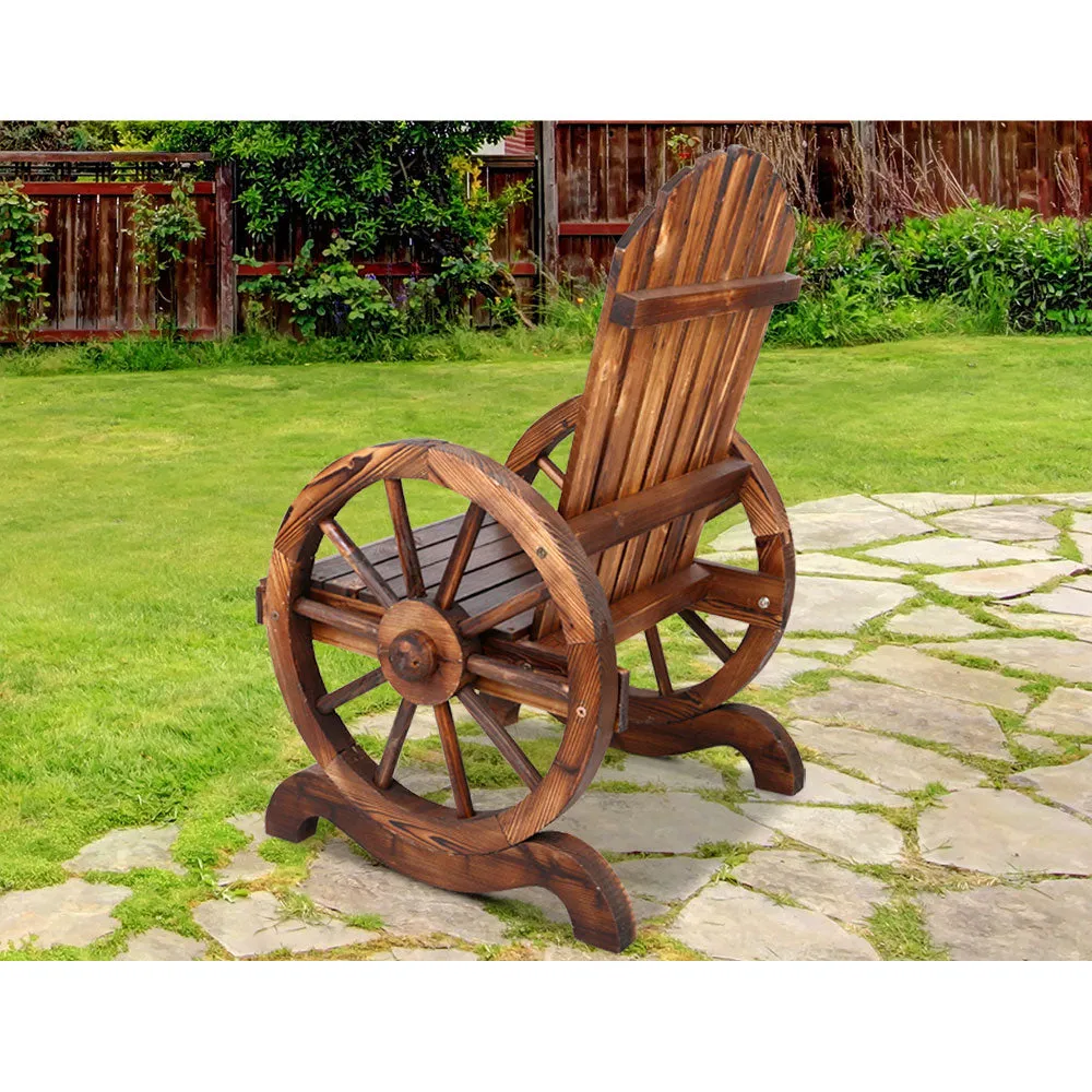 Outdoor Wooden Wagon Chair Garden Rustic Look Decor Armchair Patio