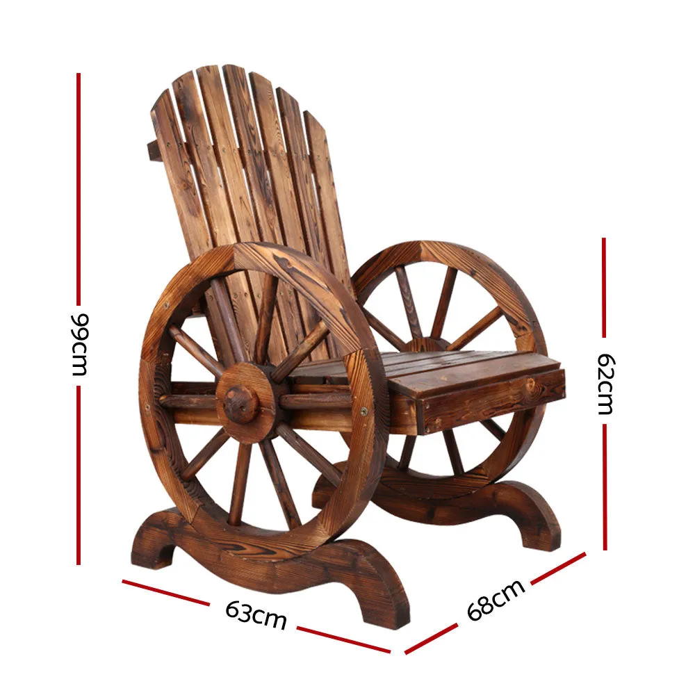 Outdoor Wooden Wagon Chair Garden Rustic Look Decor Armchair Patio