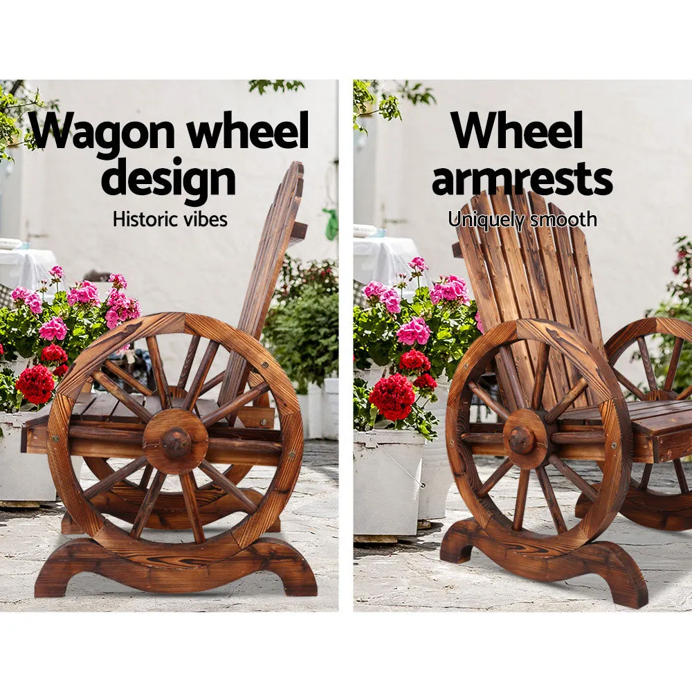 Outdoor Wooden Wagon Chair Garden Rustic Look Decor Armchair Patio