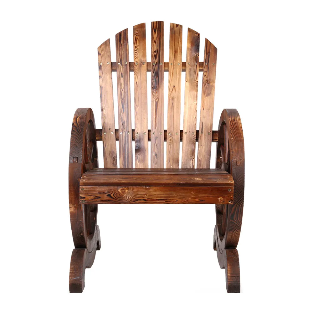 Outdoor Wooden Wagon Chair Garden Rustic Look Decor Armchair Patio