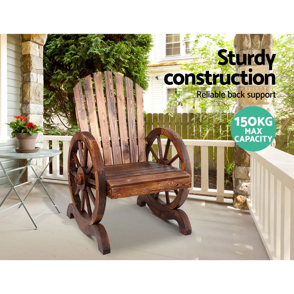 Outdoor Wooden Wagon Chair Garden Rustic Look Decor Armchair Patio