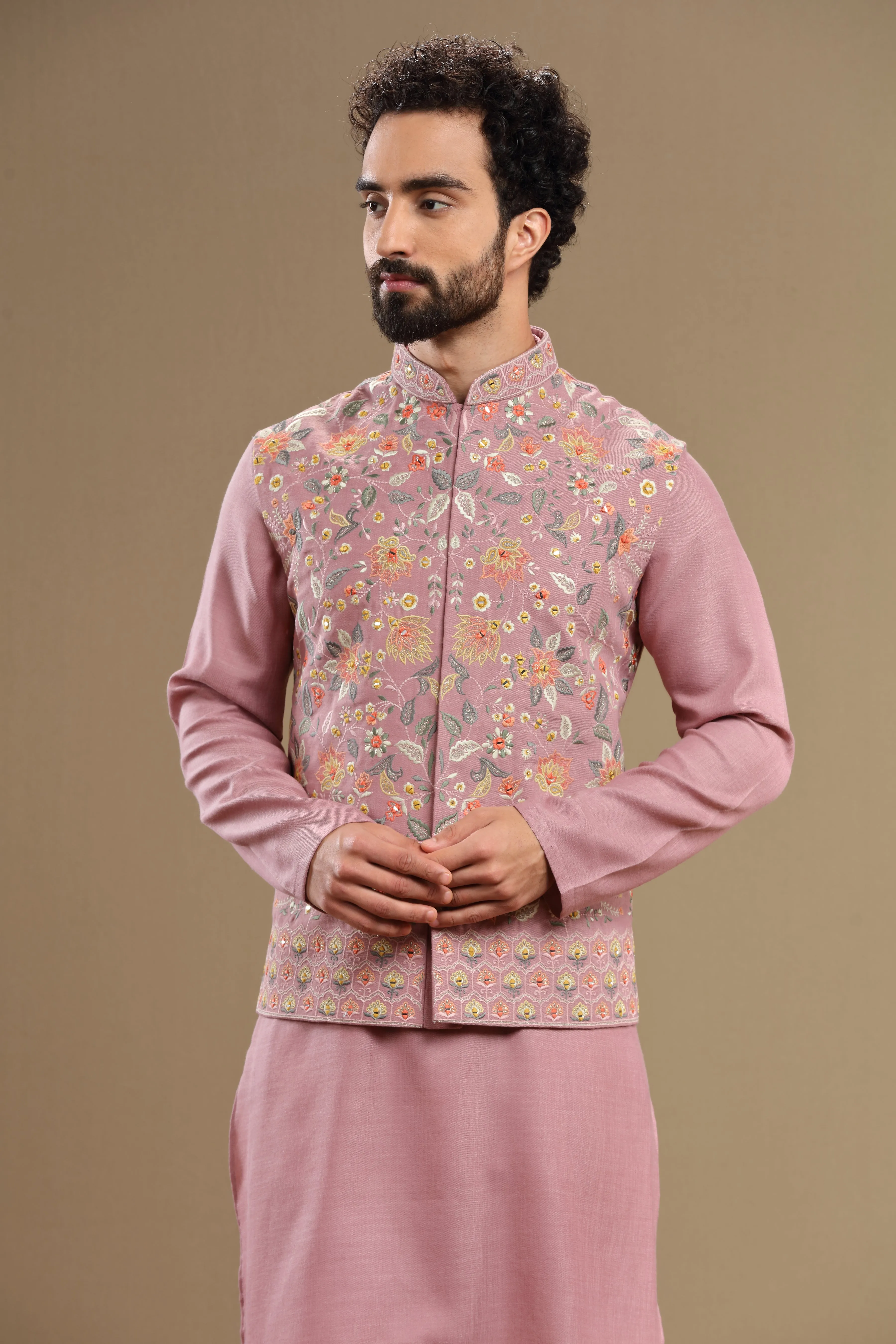 Pastel Pink floral Silk jacket set