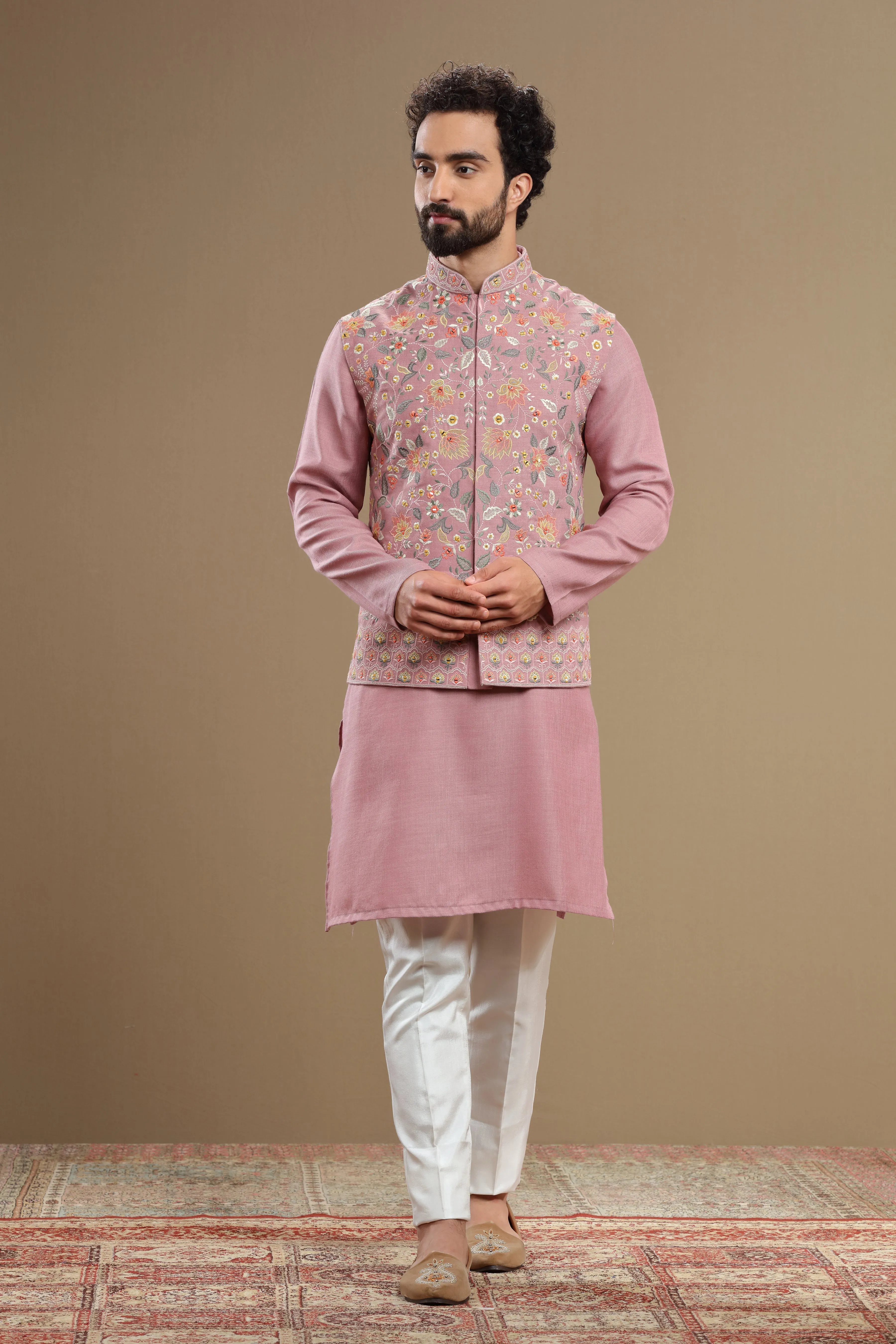 Pastel Pink floral Silk jacket set