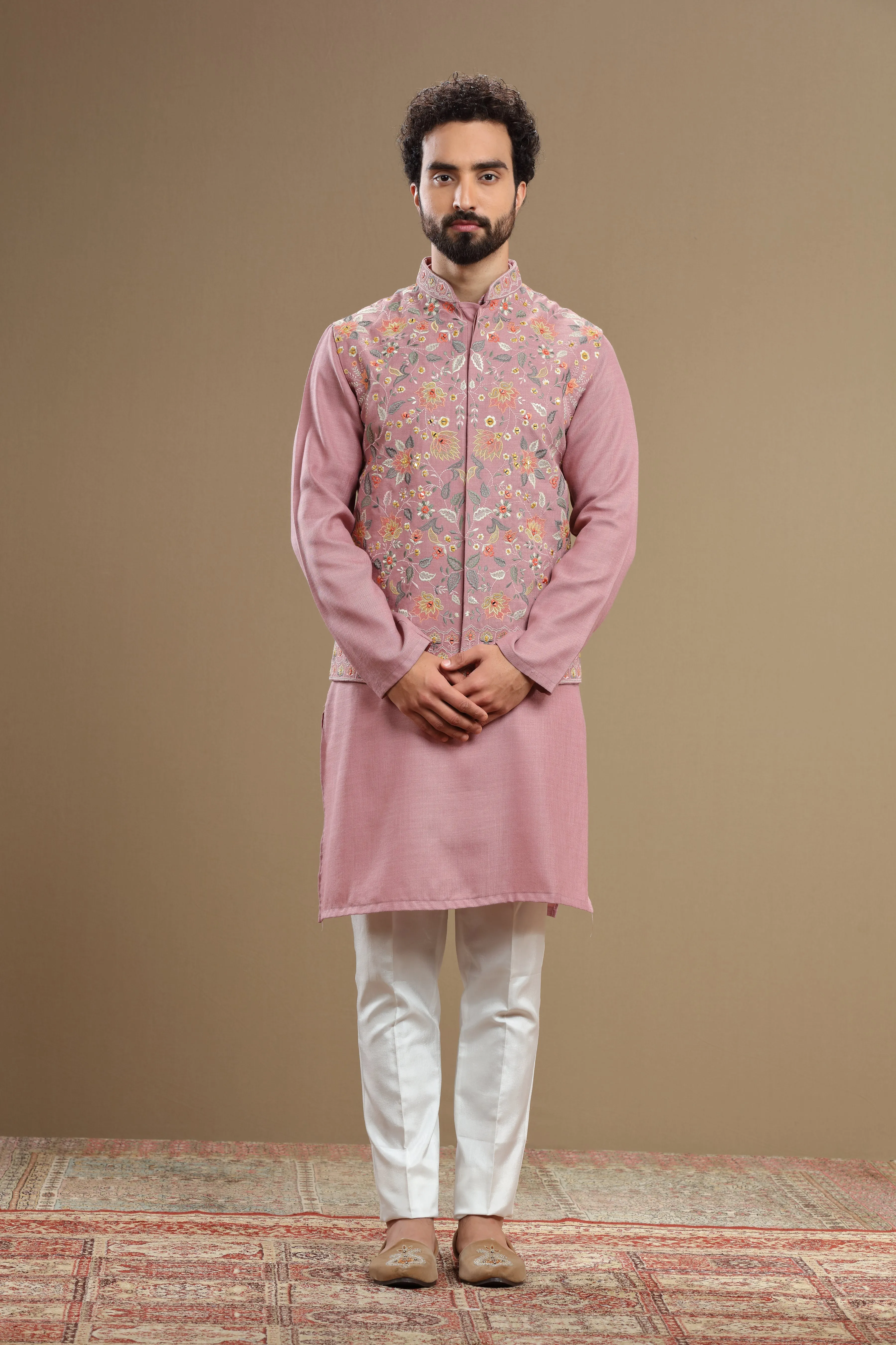 Pastel Pink floral Silk jacket set