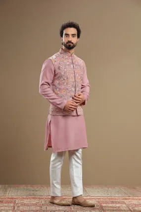 Pastel Pink floral Silk jacket set