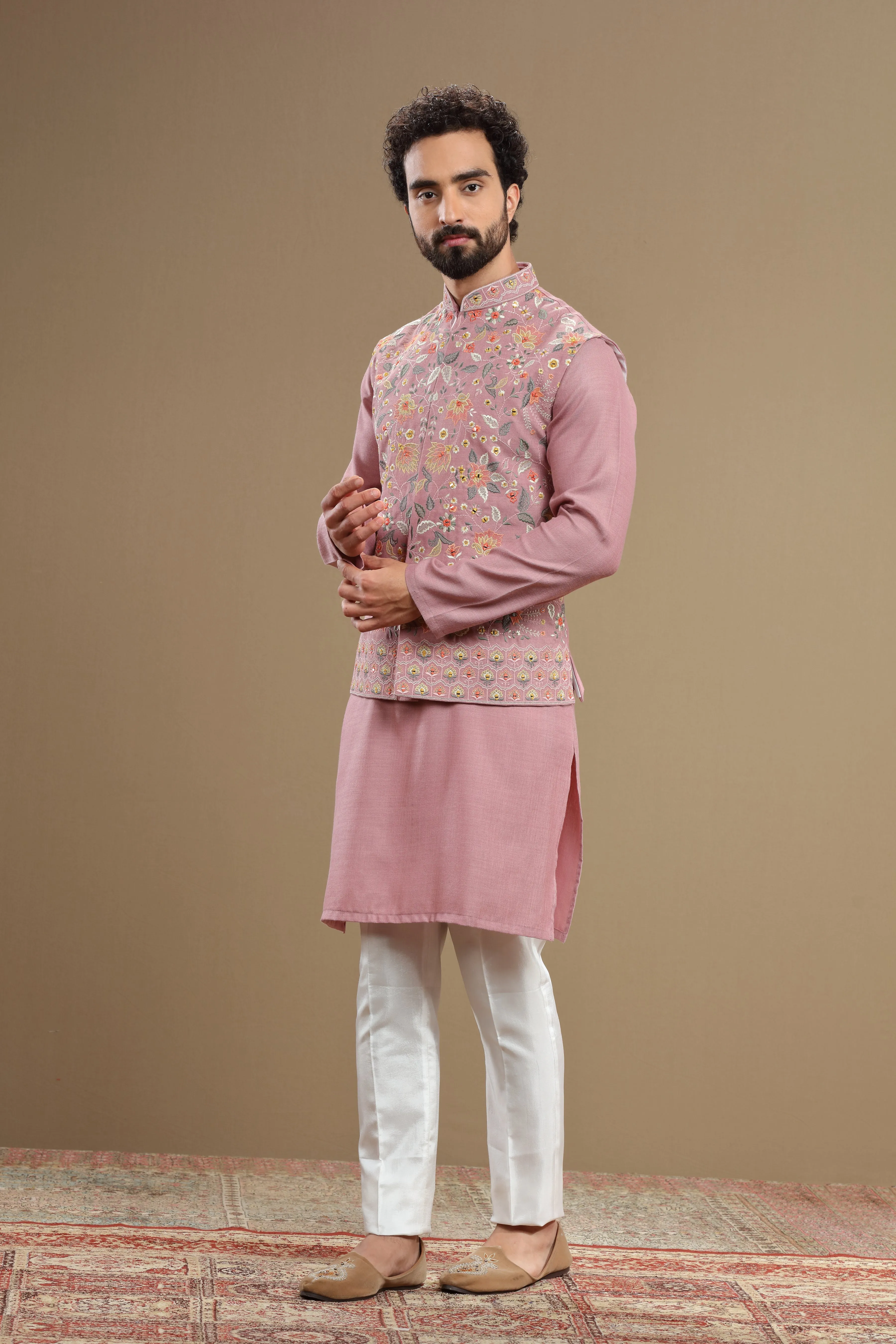 Pastel Pink floral Silk jacket set
