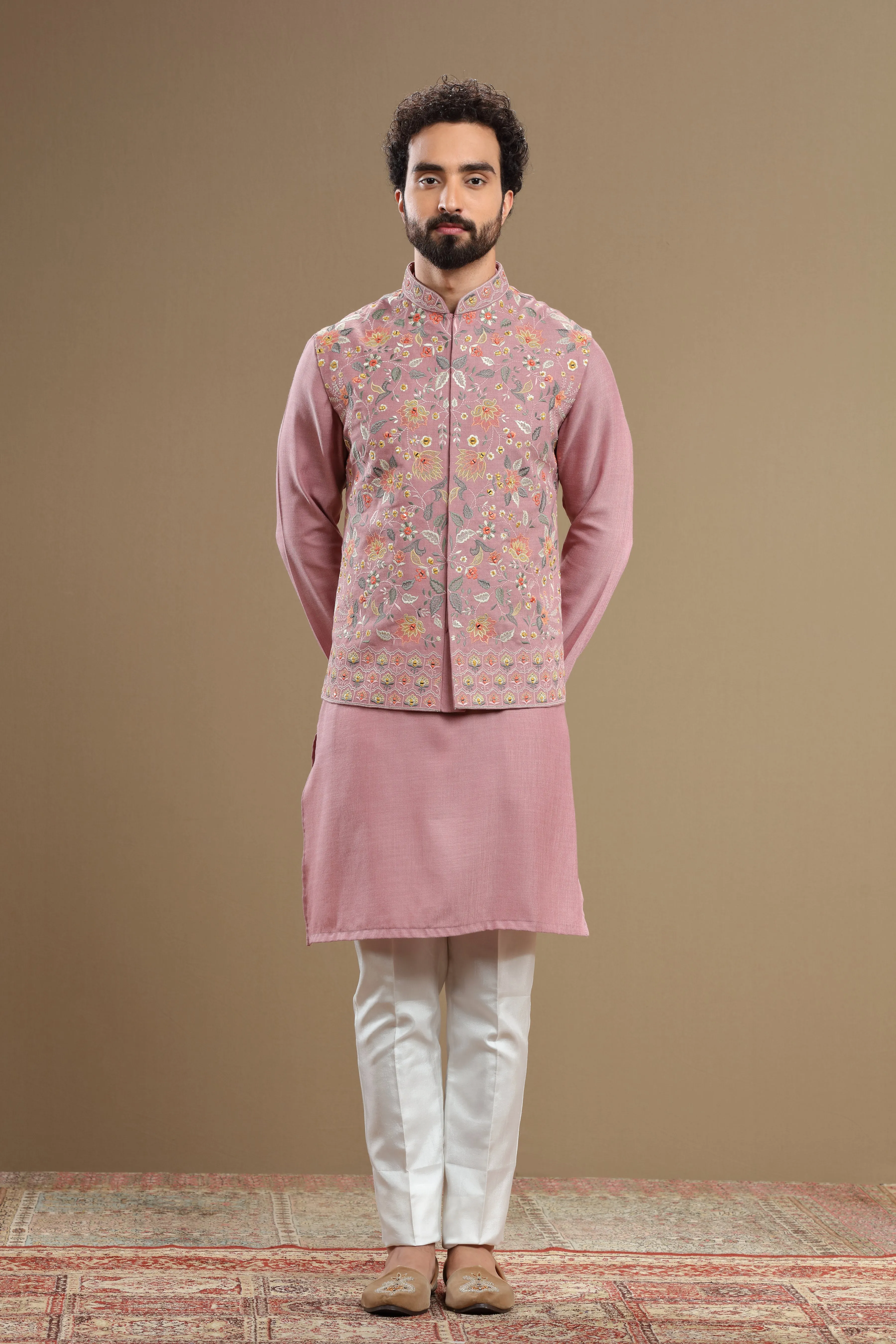 Pastel Pink floral Silk jacket set