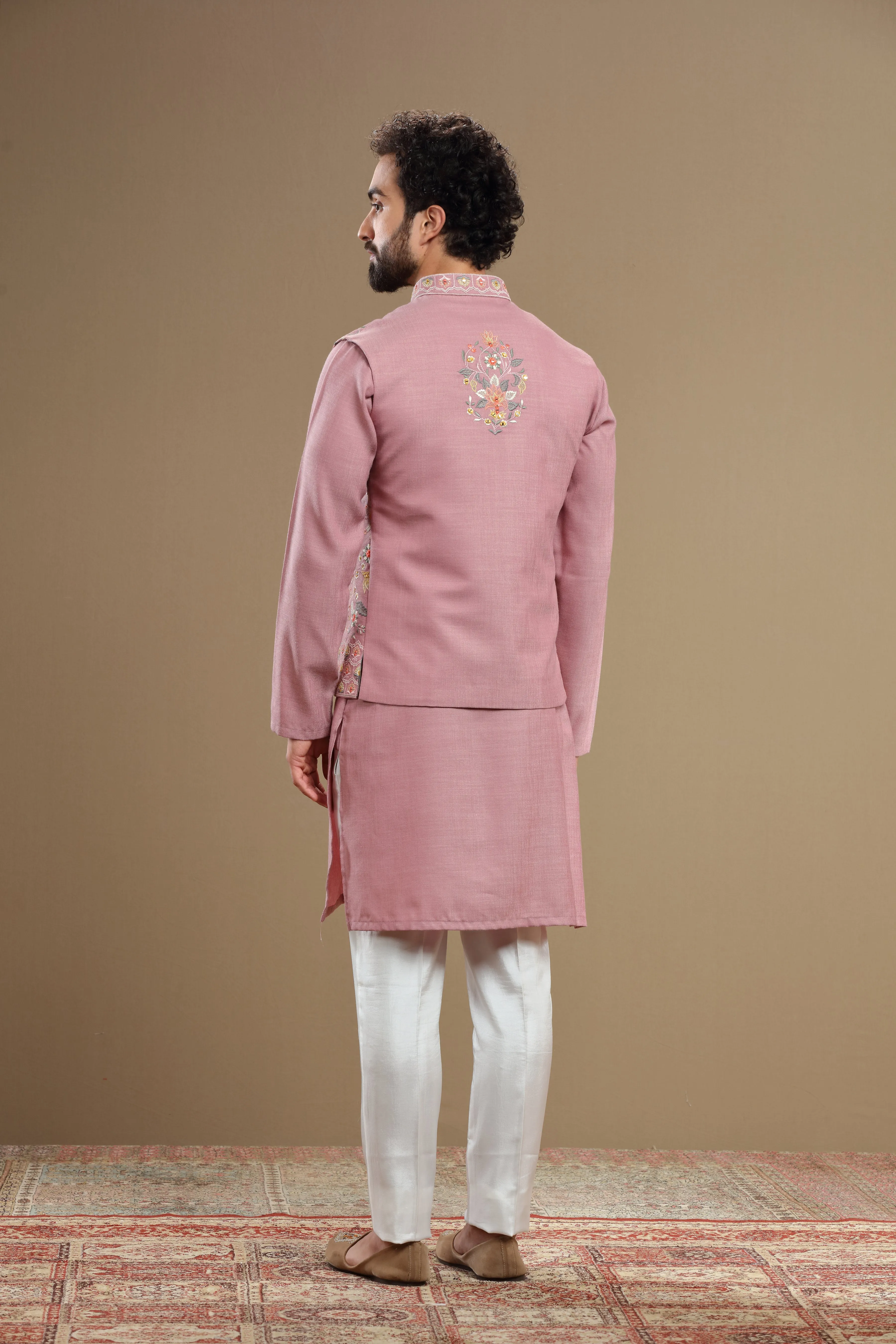 Pastel Pink floral Silk jacket set