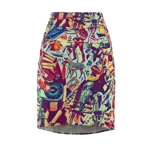Pencil Skirt AL BLUE DESIGNED ART