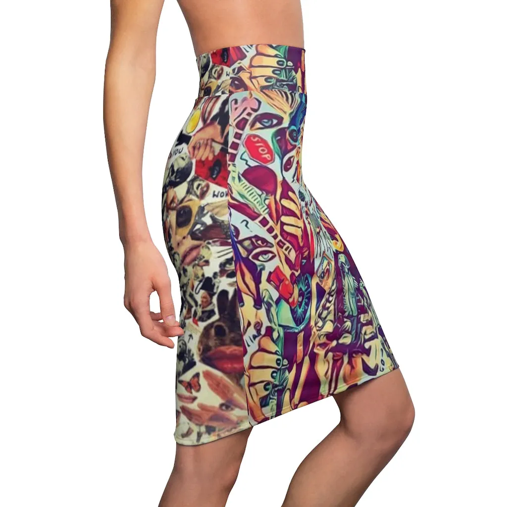 Pencil Skirt AL BLUE DESIGNED ART