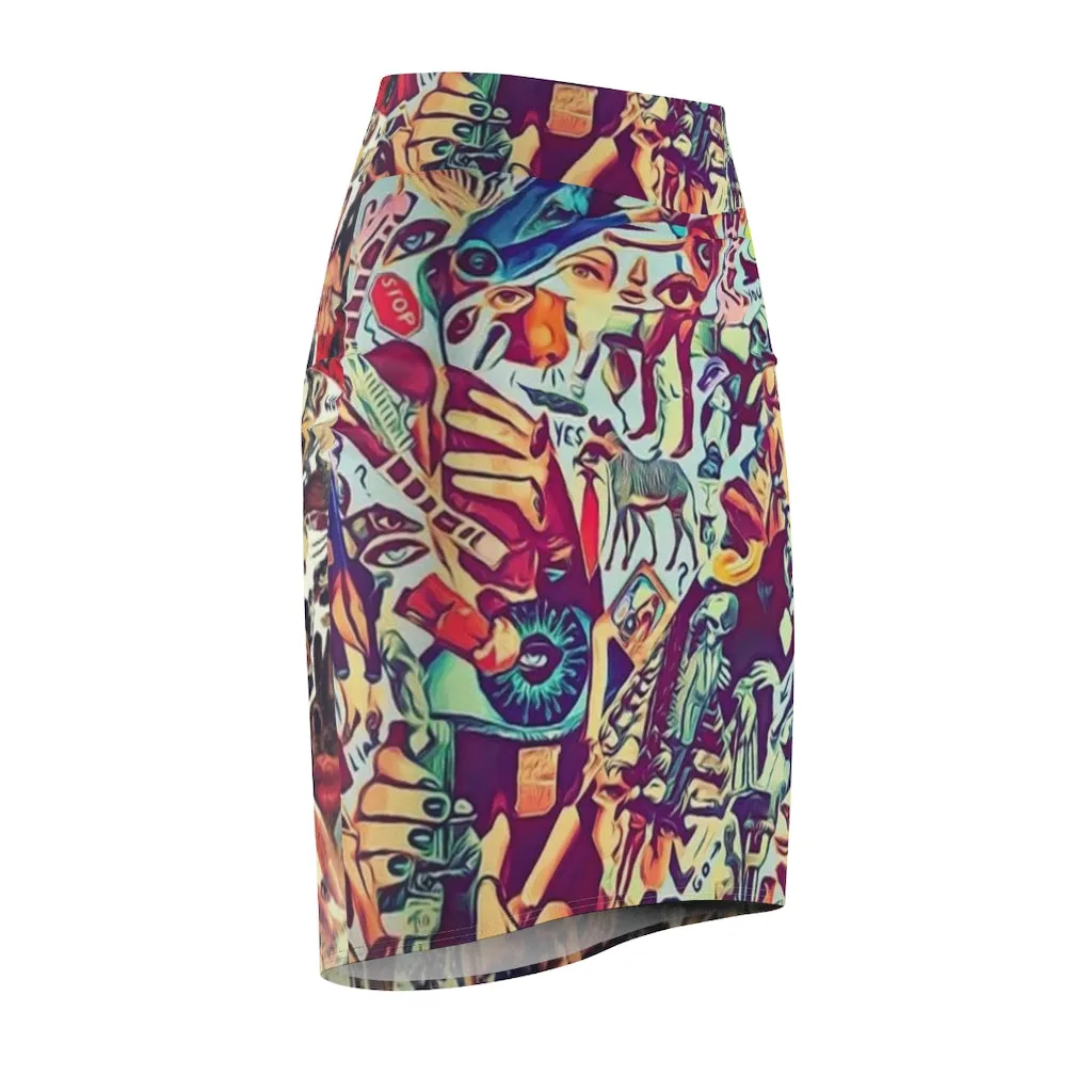 Pencil Skirt AL BLUE DESIGNED ART