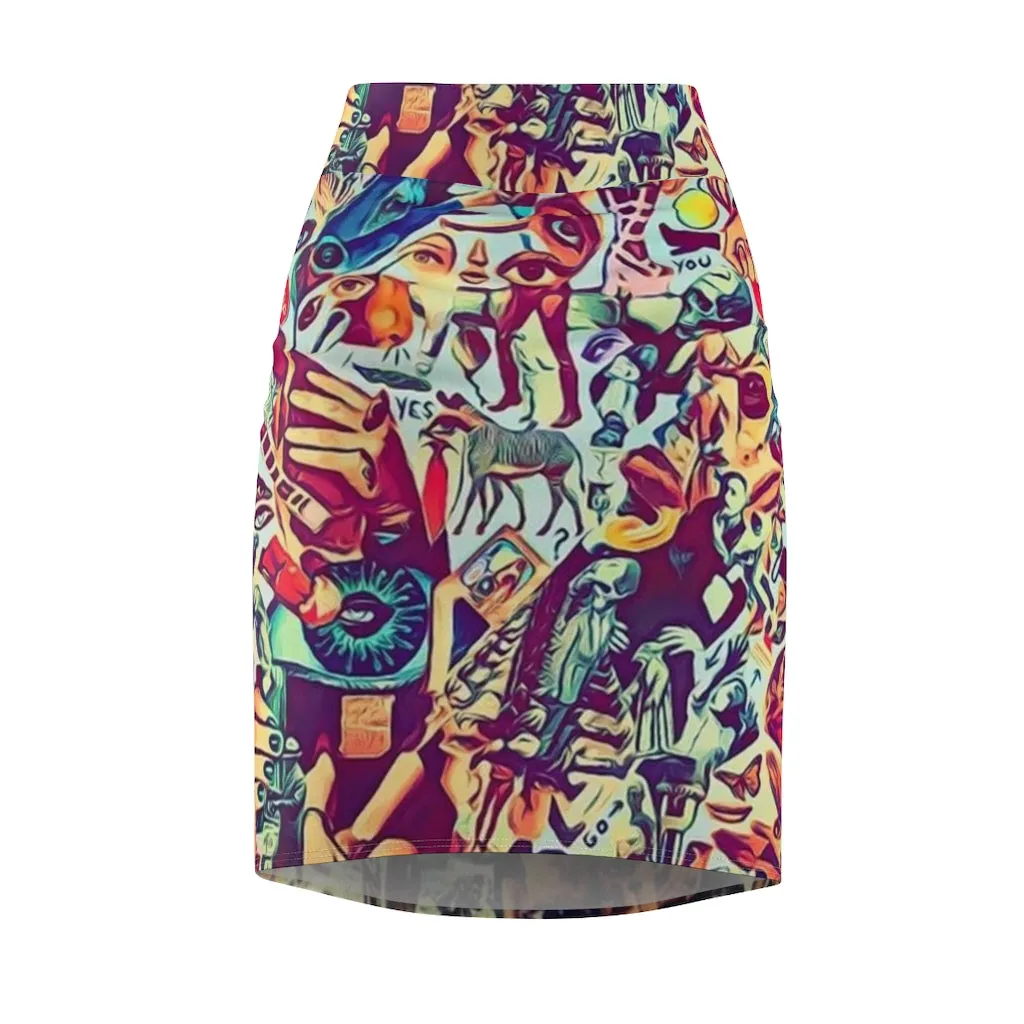 Pencil Skirt AL BLUE DESIGNED ART