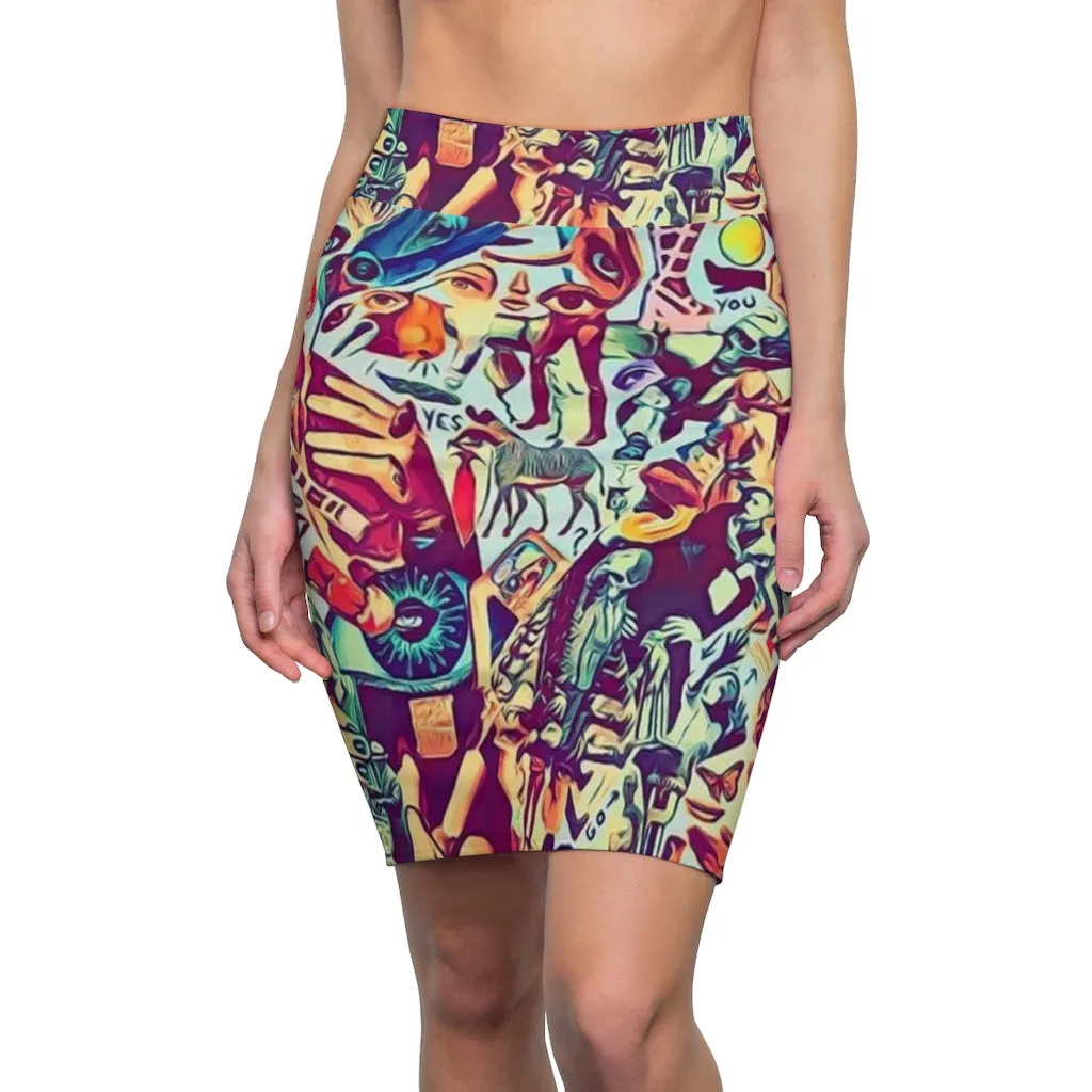 Pencil Skirt AL BLUE DESIGNED ART