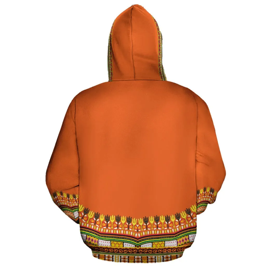 Printed Dashiki In Orange Fleece All-over Hoodie And Joggers Set