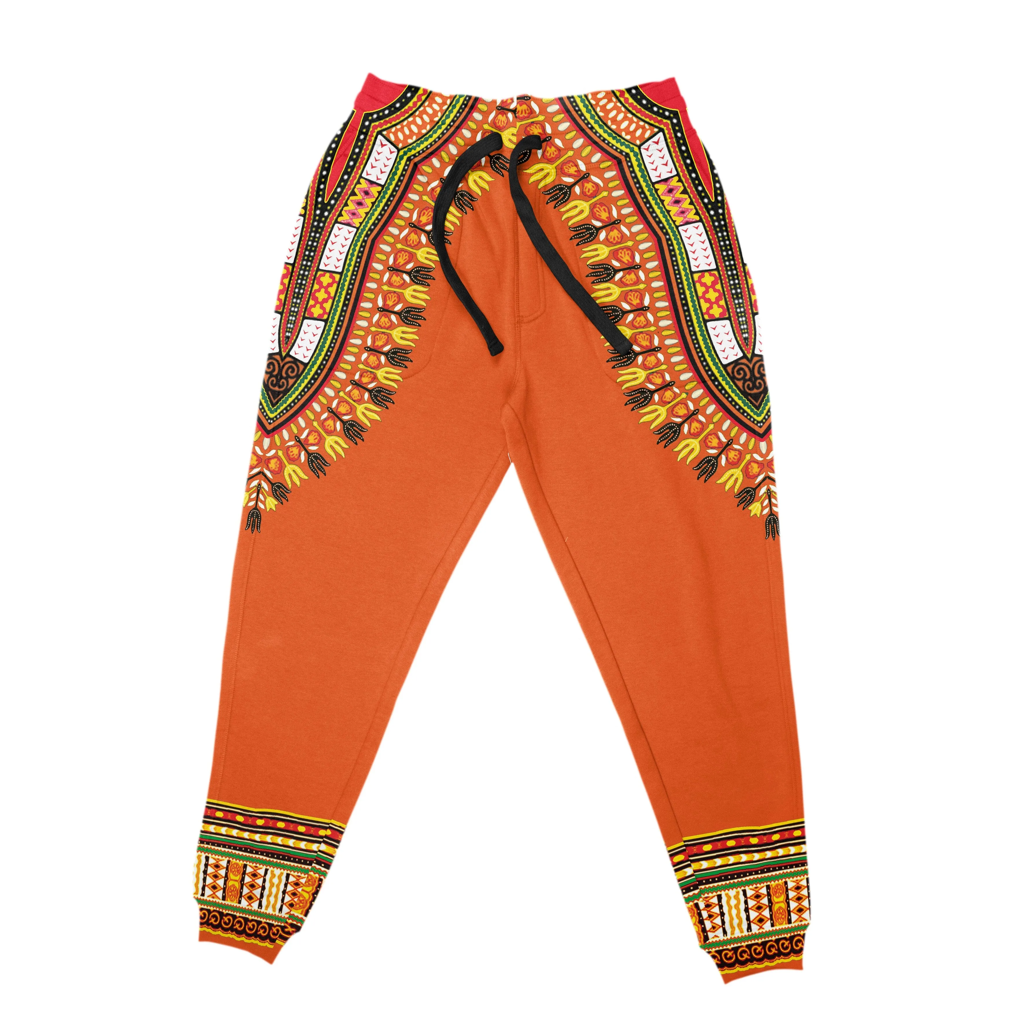 Printed Dashiki In Orange Fleece All-over Hoodie And Joggers Set