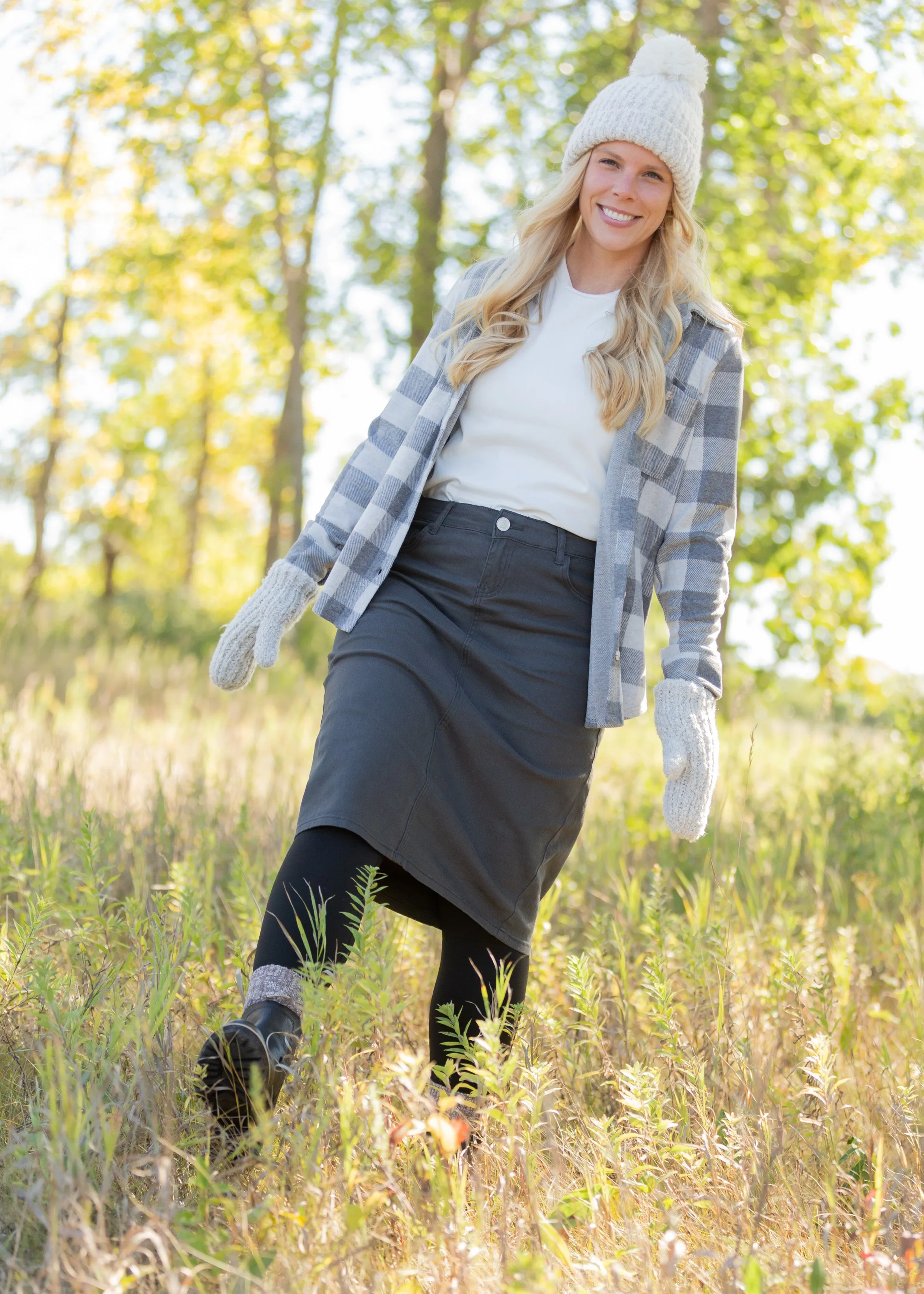 Remi Smokey Charcoal Denim Midi Skirt - FINAL SALE