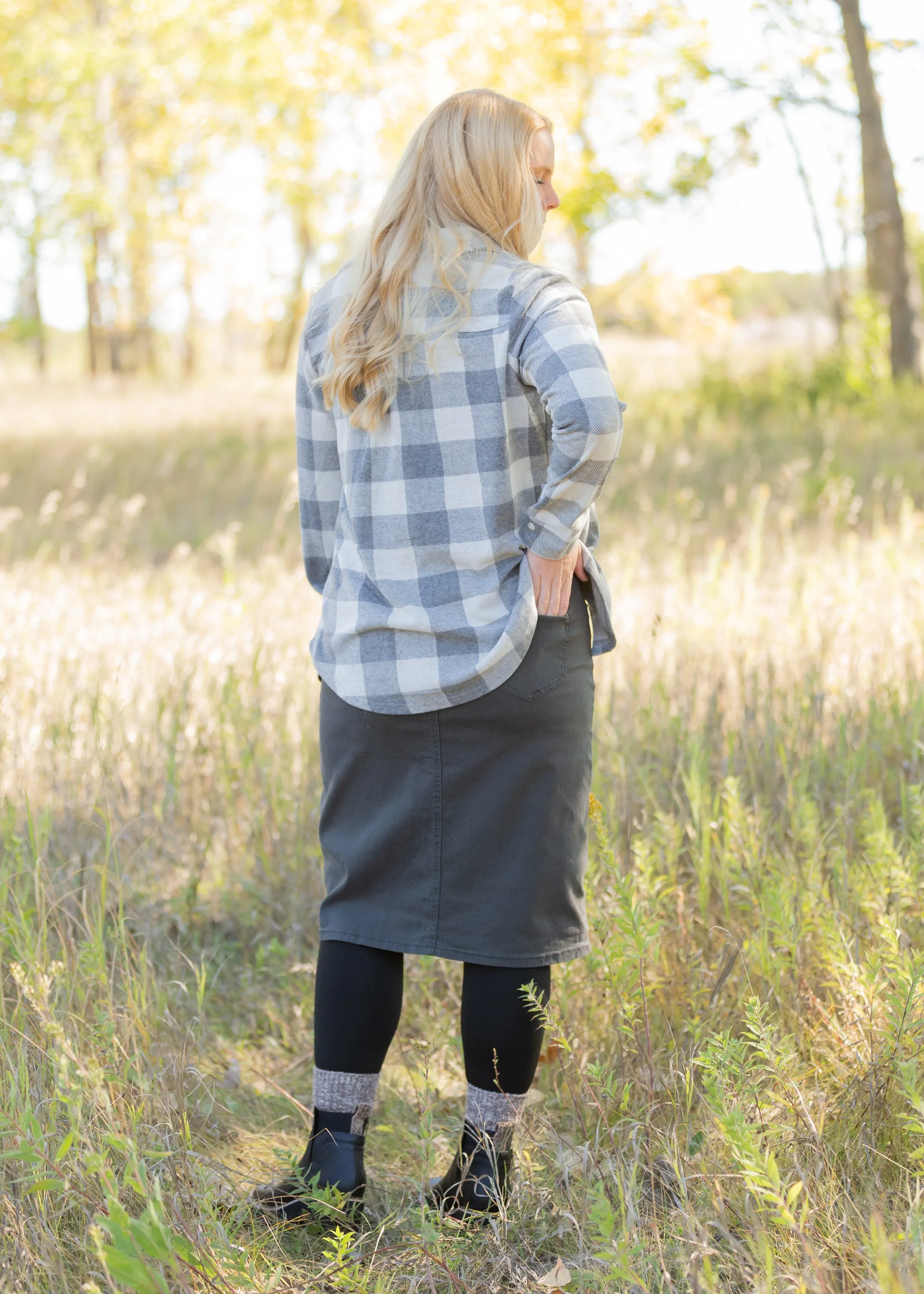 Remi Smokey Charcoal Denim Midi Skirt - FINAL SALE