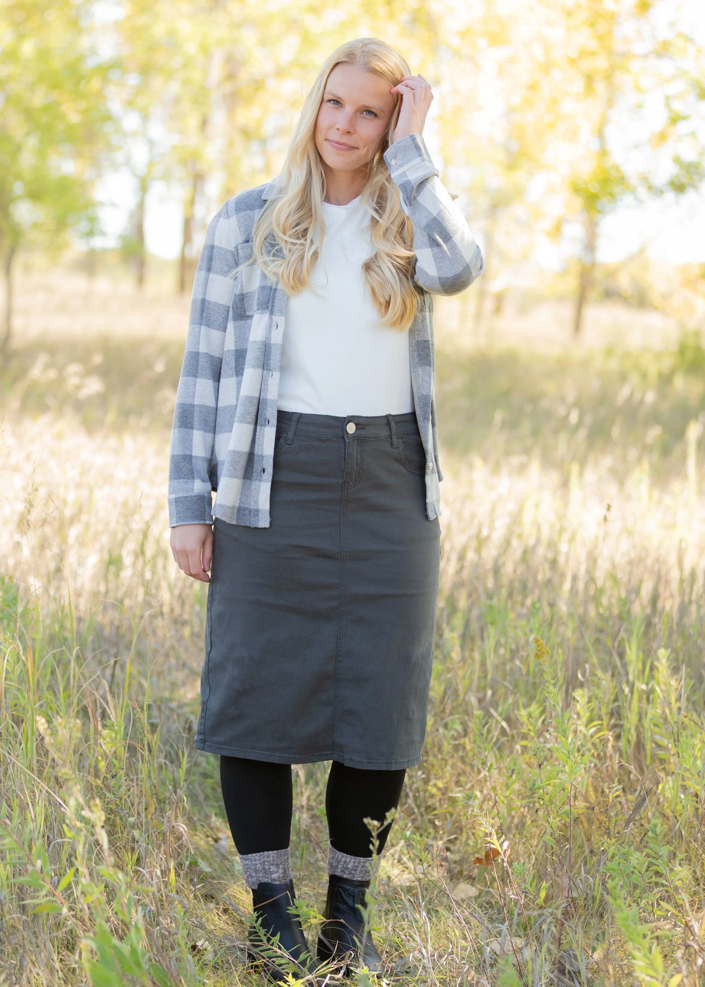 Remi Smokey Charcoal Denim Midi Skirt - FINAL SALE
