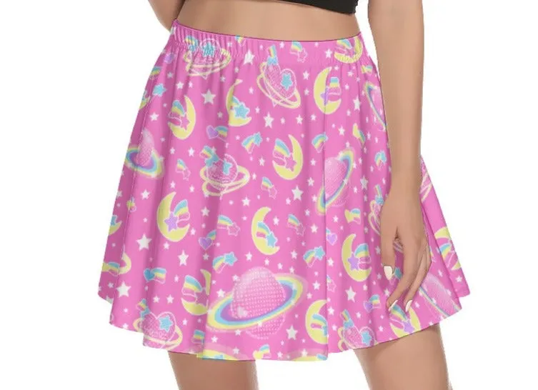 Saturn's Wish Pink Mini Skater Skirt