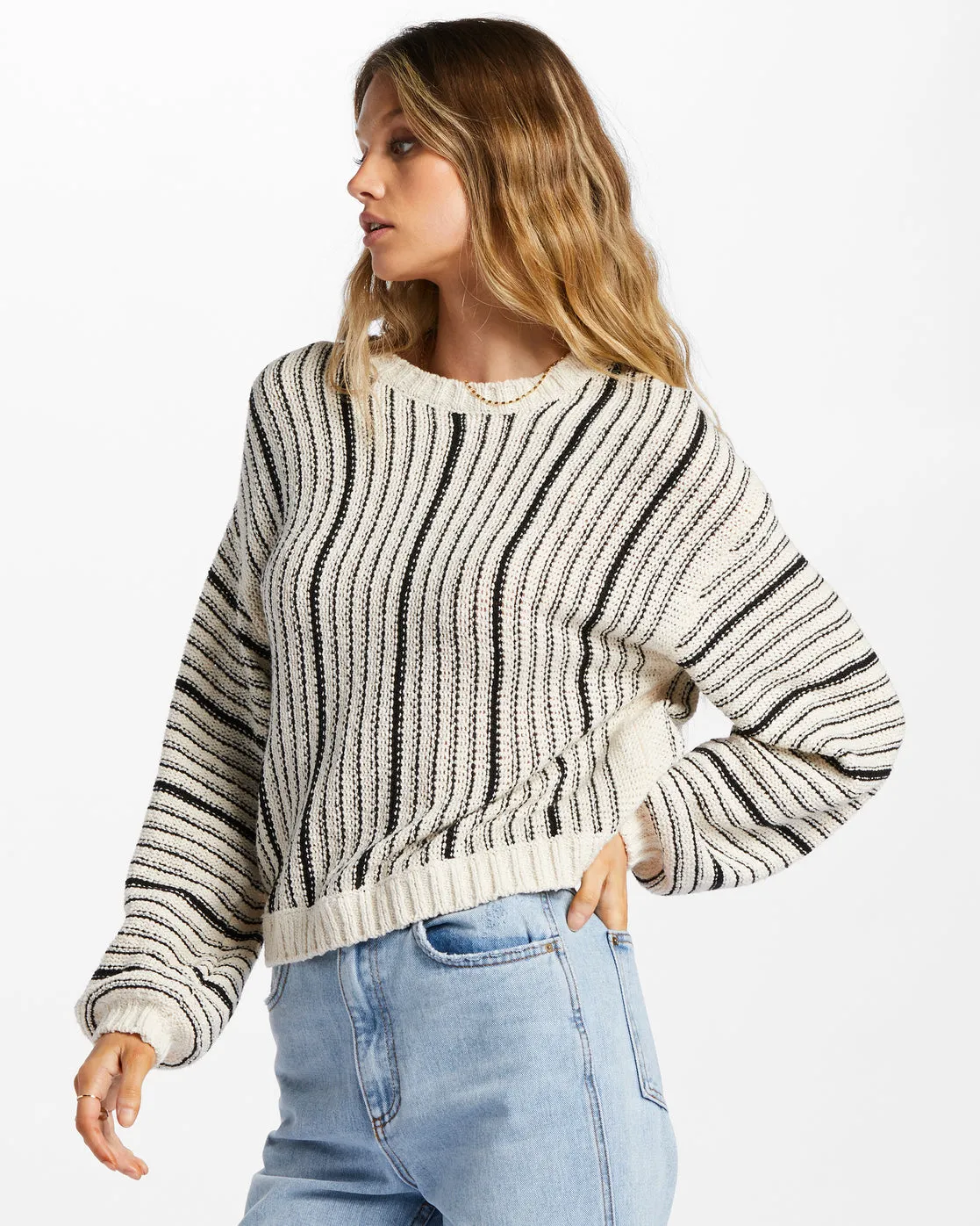 Seeing Double Crop Crewneck Sweater - White Cap 1