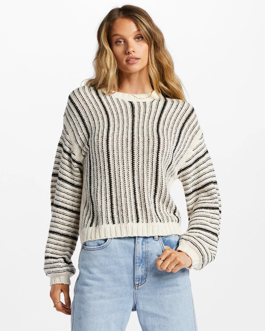 Seeing Double Crop Crewneck Sweater - White Cap 1