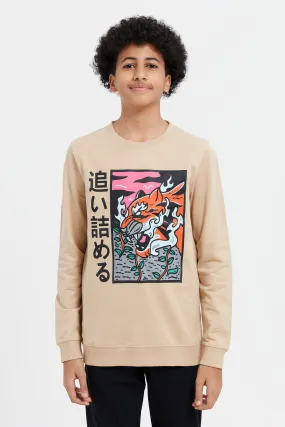 Senior Boys Beige Printed Sweatshirt
