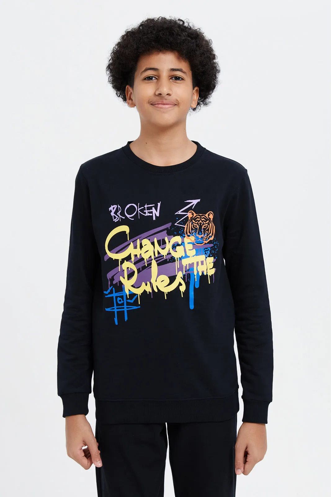 Senior Boys Black Chance The Rules Printed Sweatshirt