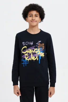 Senior Boys Black Chance The Rules Printed Sweatshirt