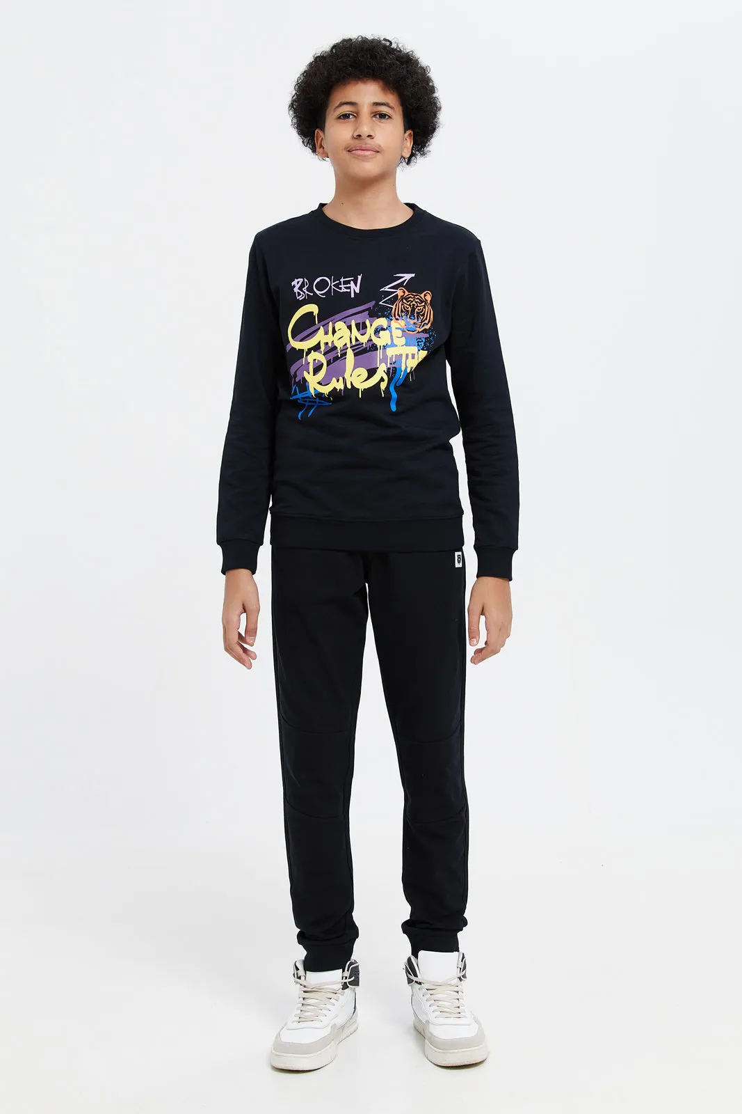 Senior Boys Black Chance The Rules Printed Sweatshirt