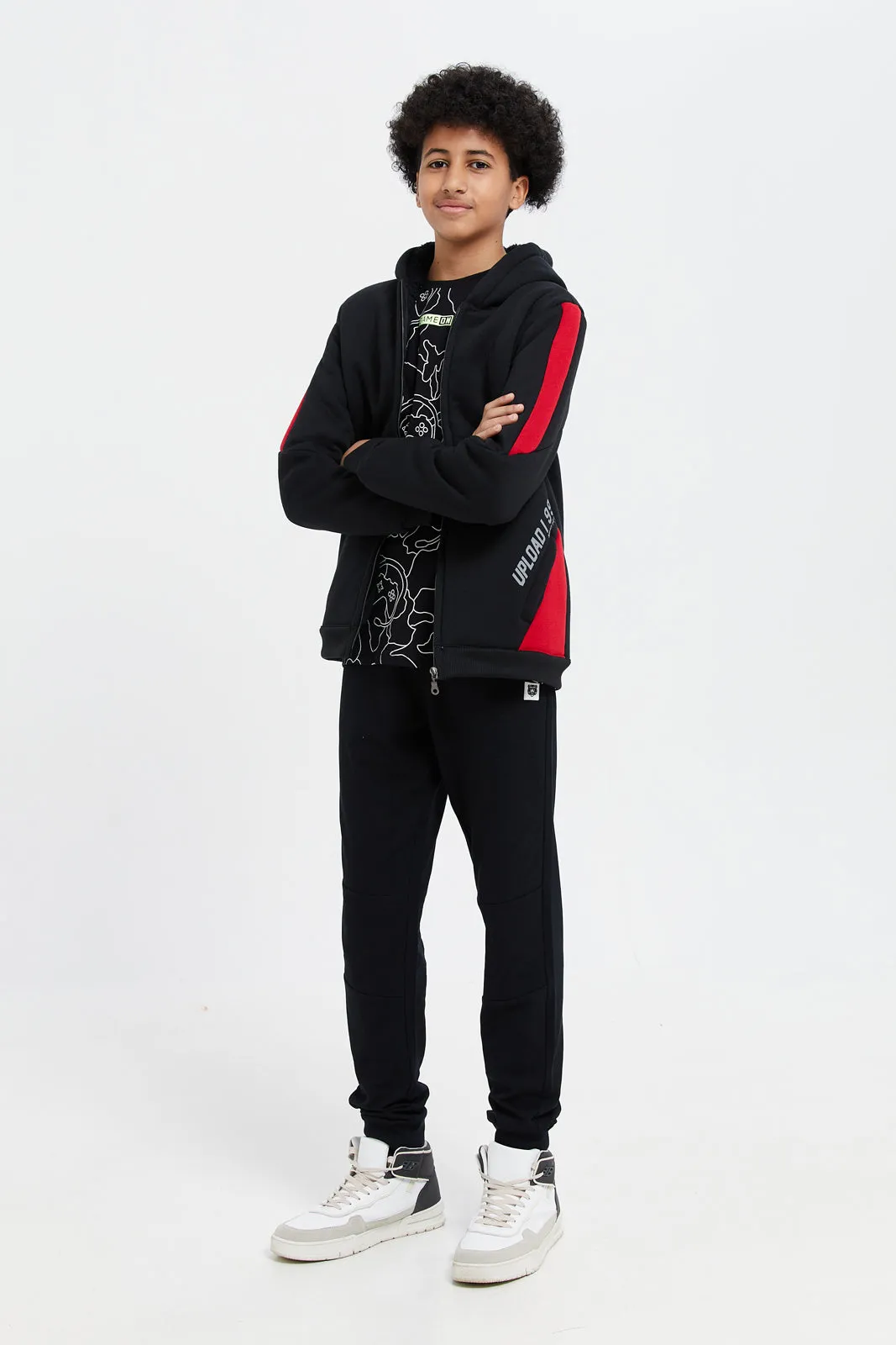 Senior Boys Black Zip Hooded Sweatshirt