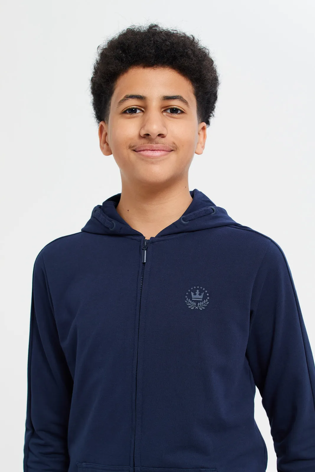 Senior Boys Navy Zipper Front Hooded Sweatshirt