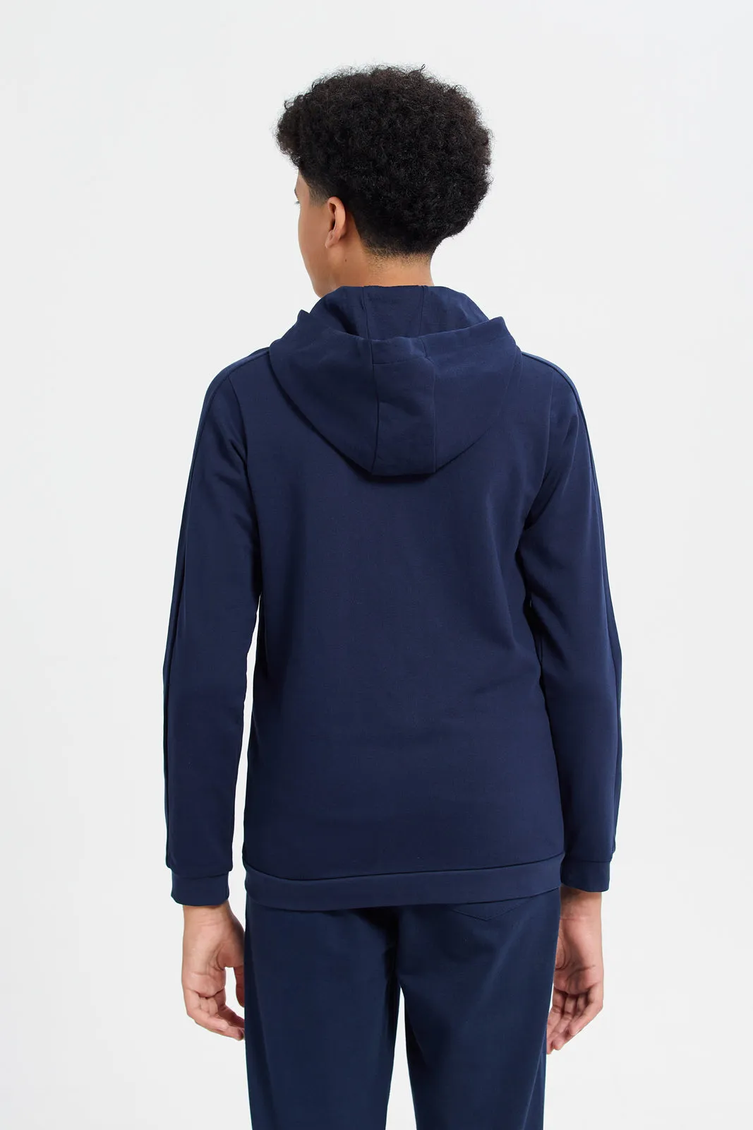 Senior Boys Navy Zipper Front Hooded Sweatshirt