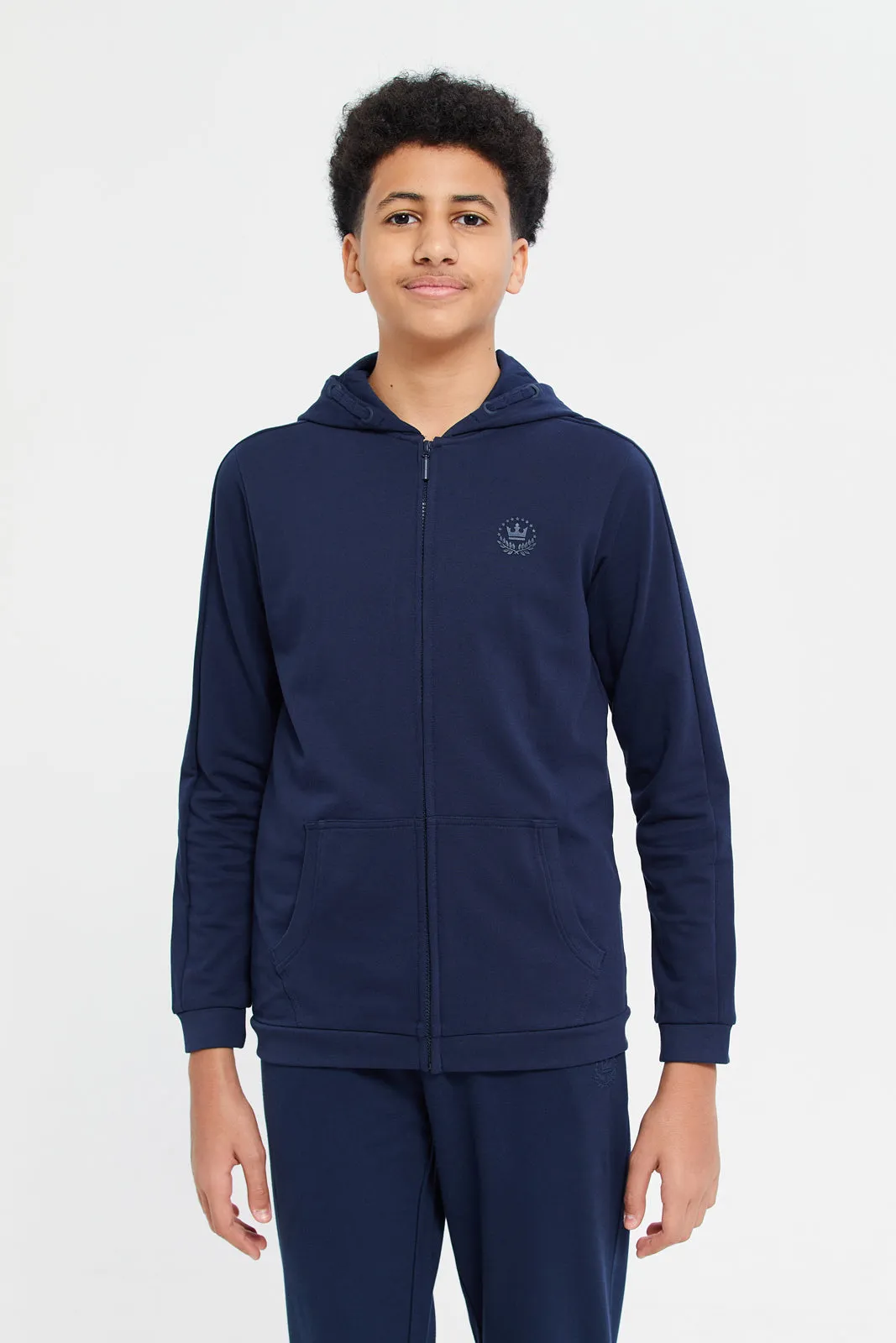 Senior Boys Navy Zipper Front Hooded Sweatshirt