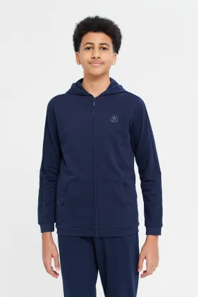 Senior Boys Navy Zipper Front Hooded Sweatshirt