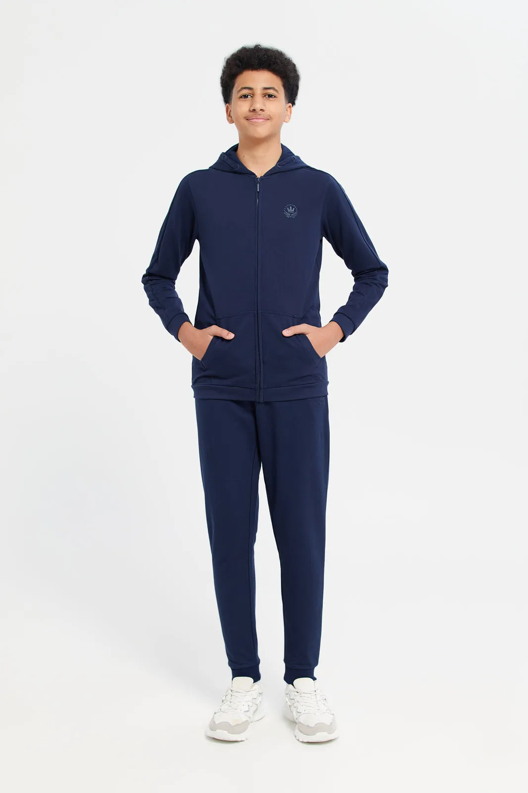 Senior Boys Navy Zipper Front Hooded Sweatshirt