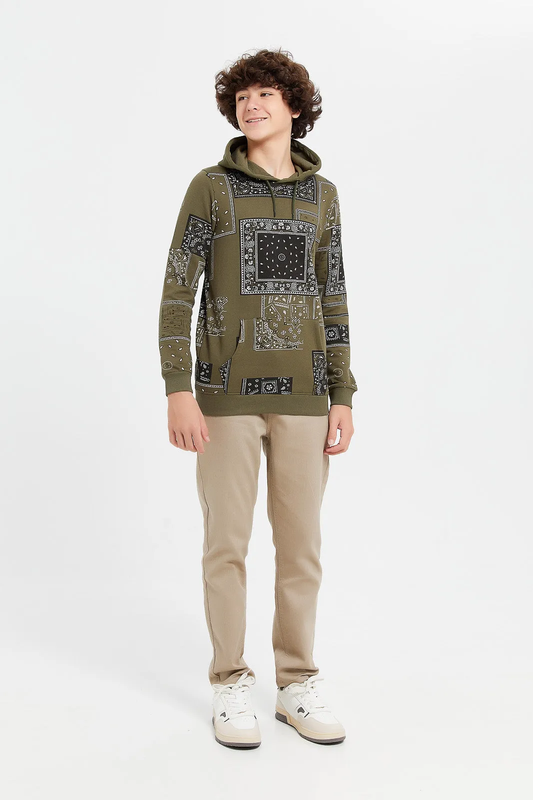 Senior Boys Olive Printed Sweatshirt