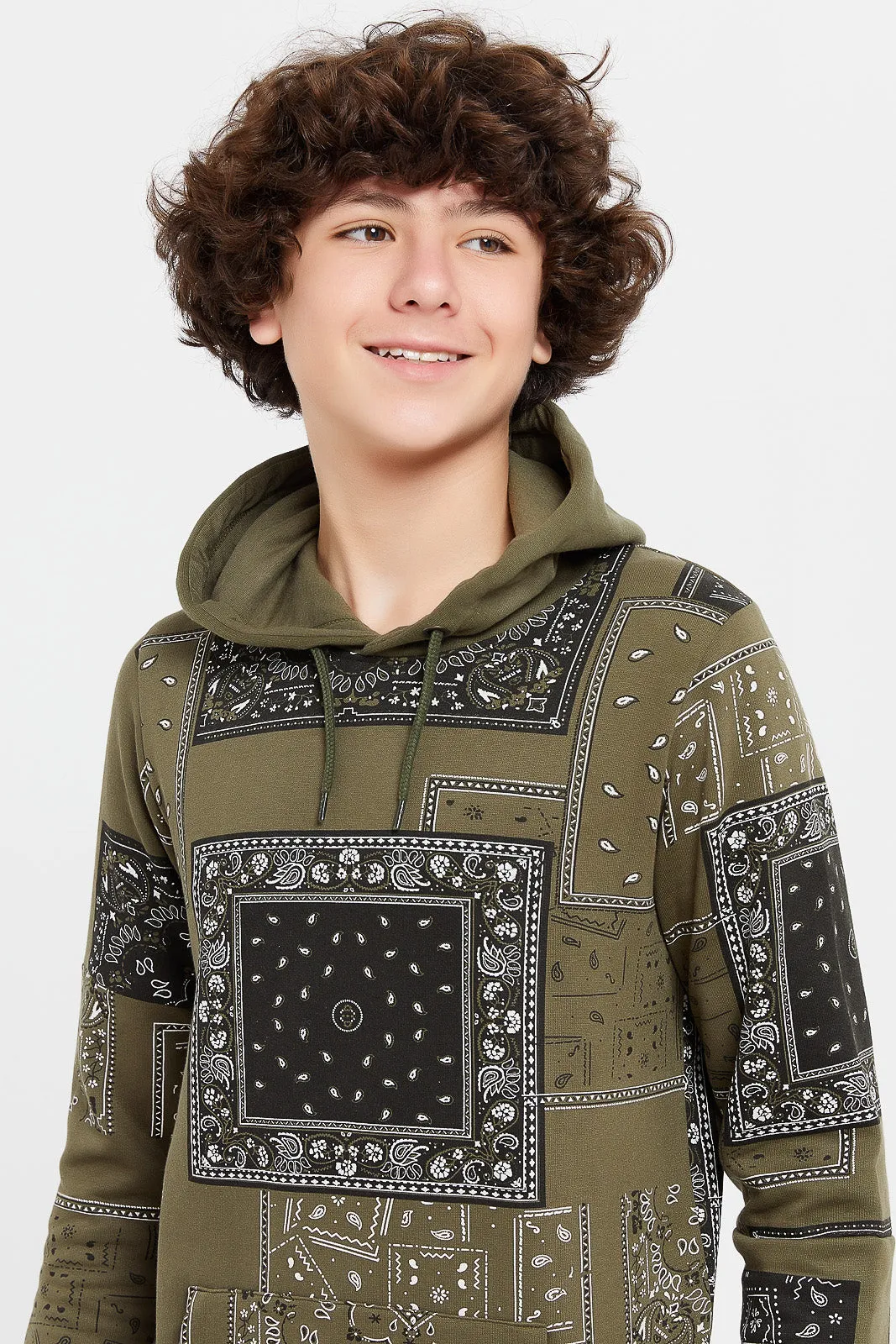 Senior Boys Olive Printed Sweatshirt
