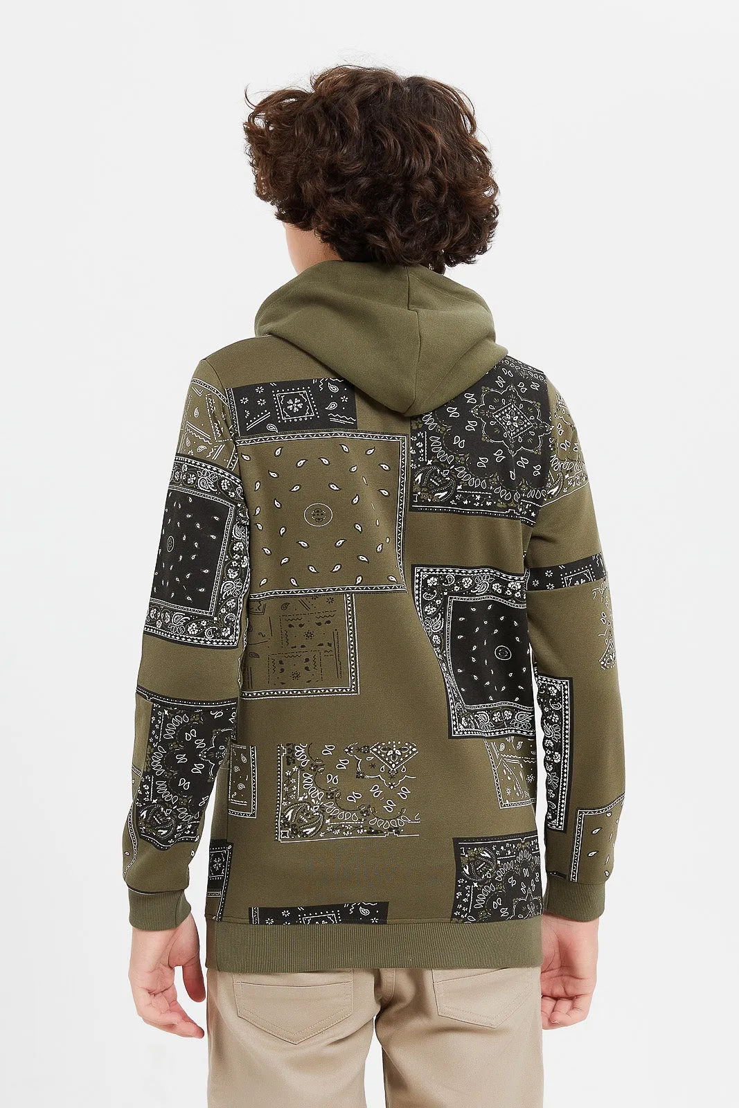 Senior Boys Olive Printed Sweatshirt