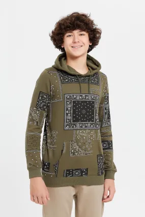 Senior Boys Olive Printed Sweatshirt