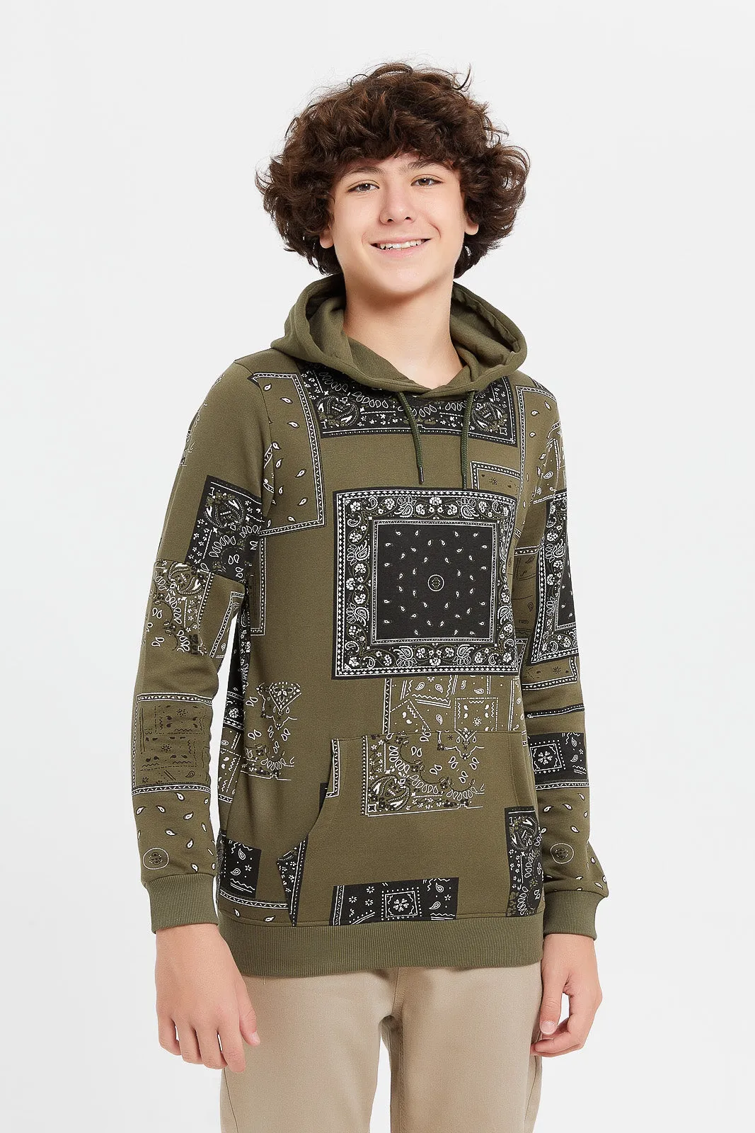 Senior Boys Olive Printed Sweatshirt
